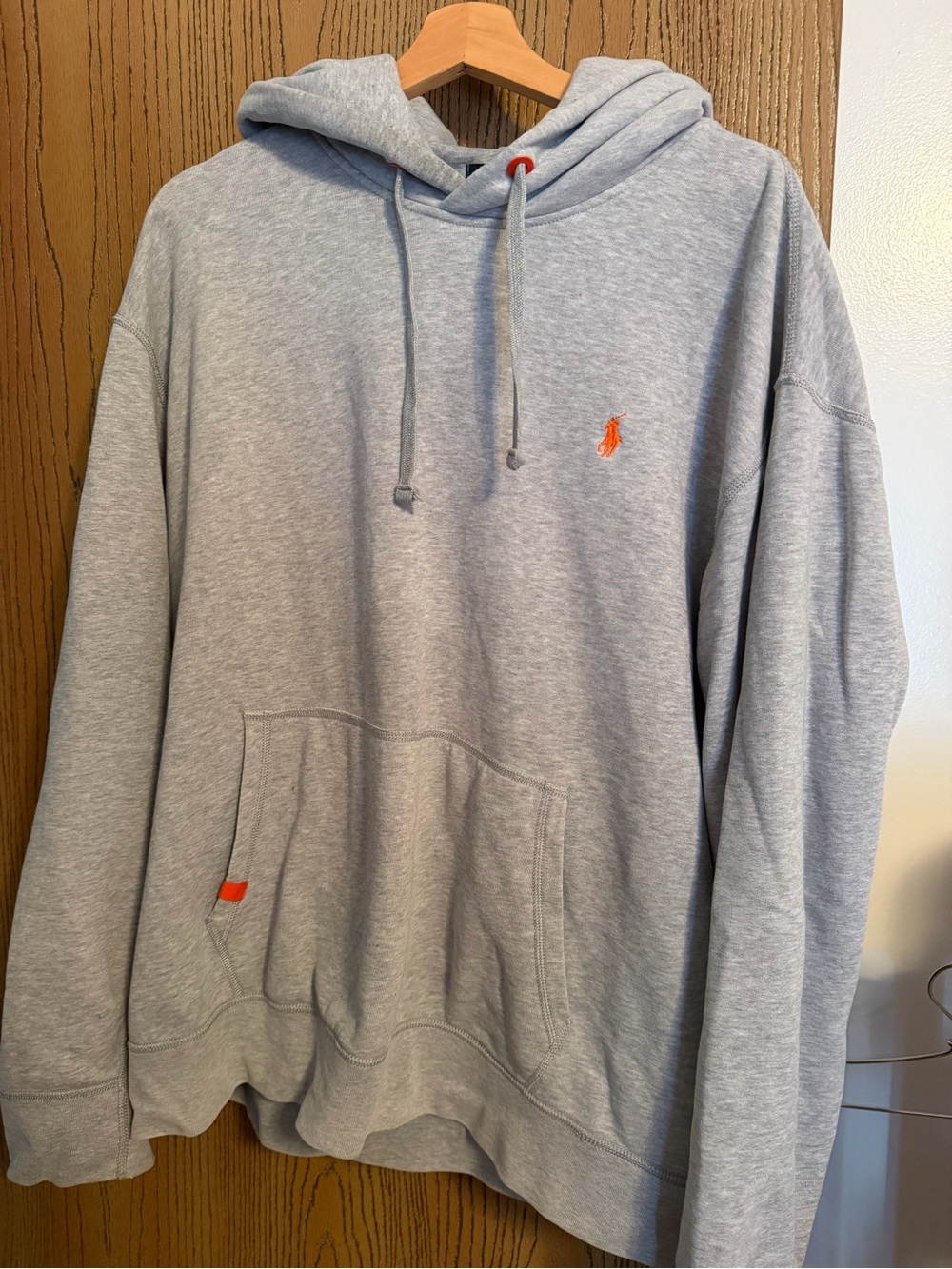 Ralph Lauren Heather Gray Hoodie with Orange Polo Pony